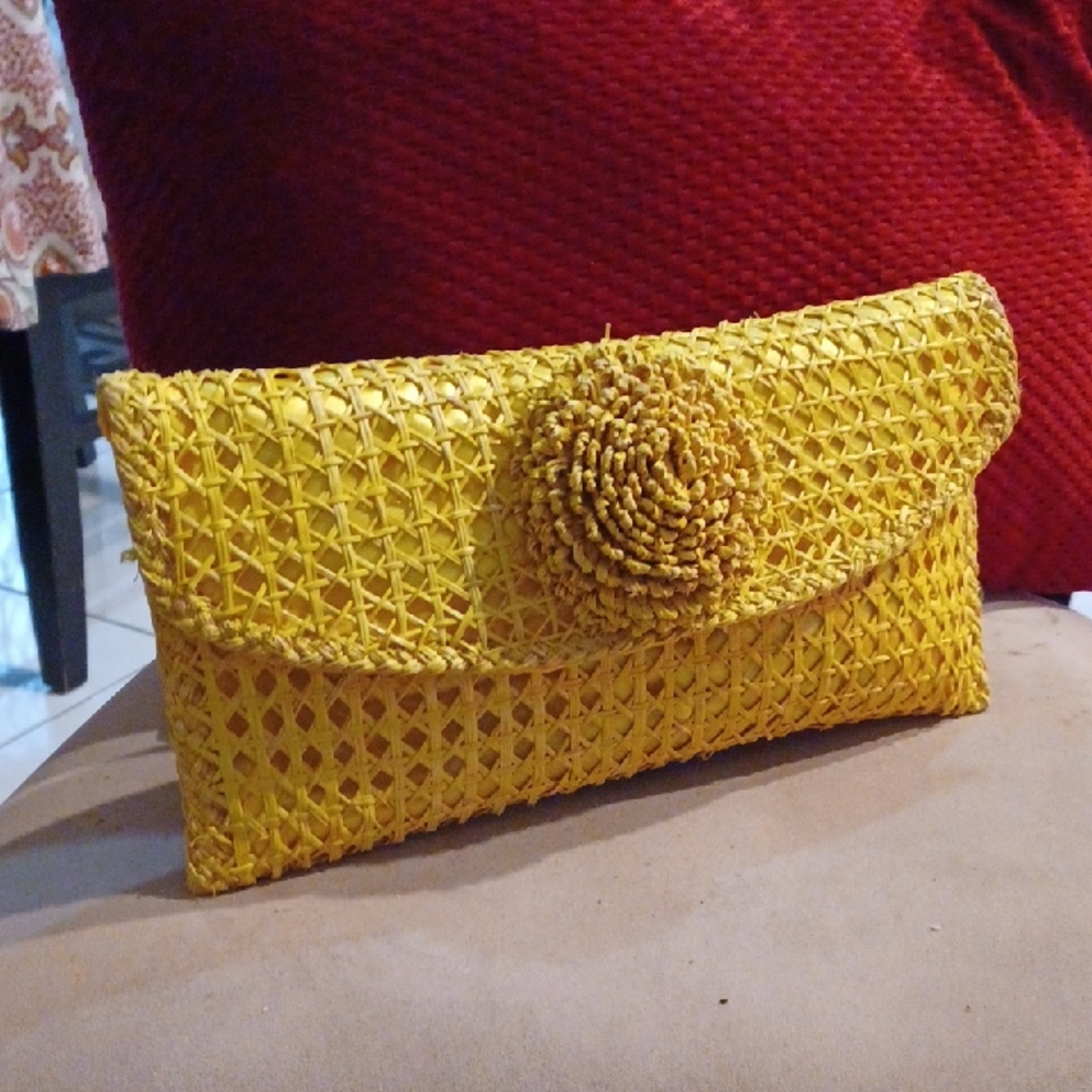 Yellow Woven Clutch Bag